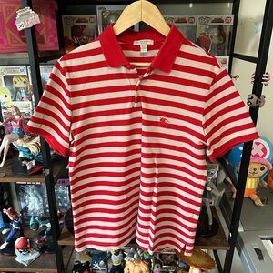 Burberry Striped Polo Shirt Women’s Small Red White Collar Wear